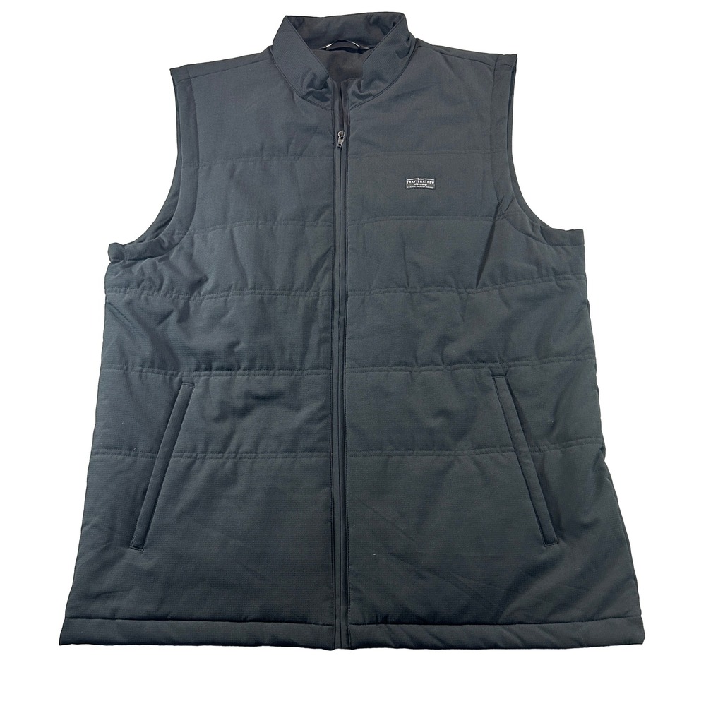 TravisMathew Puffer Vest Men XL Black Quilted Full Zip Mock Neck 1MT369